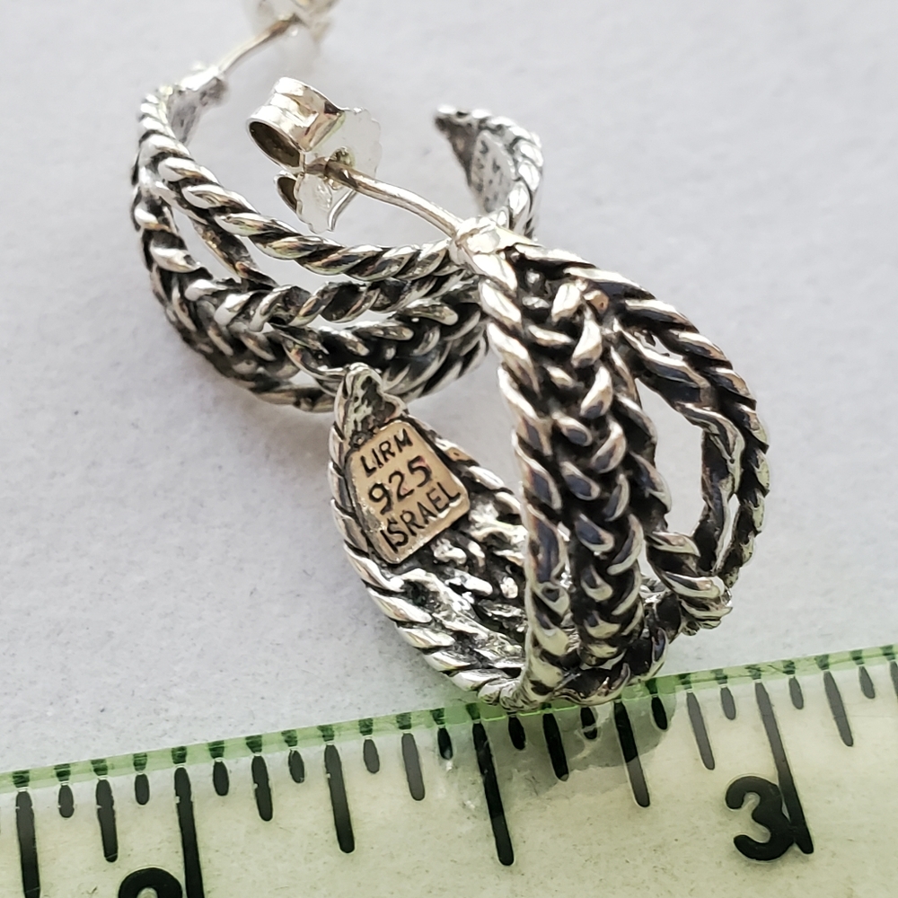 ISRAEL LIRM Sterling Woven J-Shaped Post Earrings - Picture 2 of 11